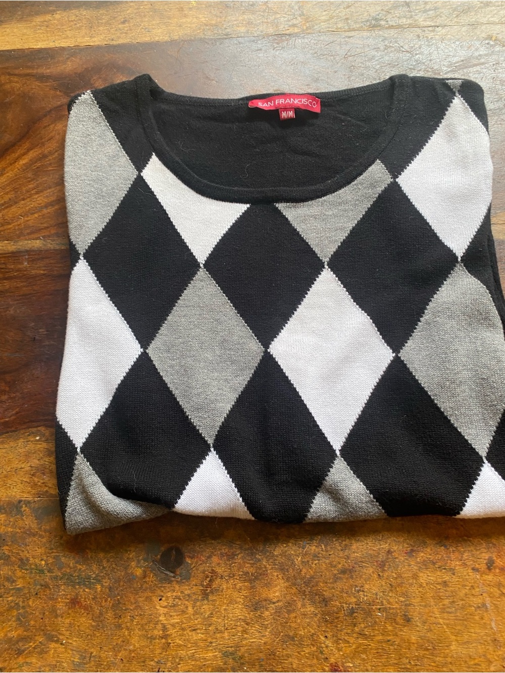 Women's Argyle Short-Sleeve Knit Top - Black & Gray , in excellent condition! - Picture 4 of 6